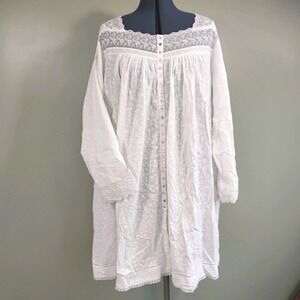 Eileen West Nightgown Robe Women 3XL White Lace Button Front Floral Plus